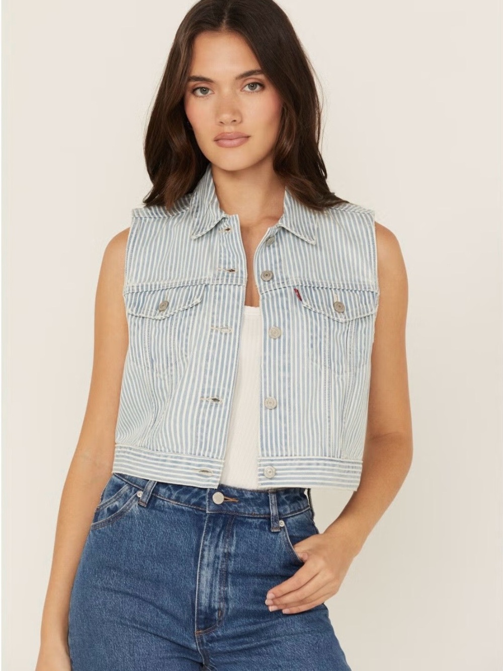 LEVI'S WOMEN'S LIGHT WASH STRIPED VEST